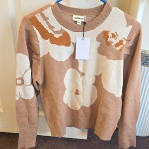 Sugarlips Floral Tan and Cream Crew Neck Sweater